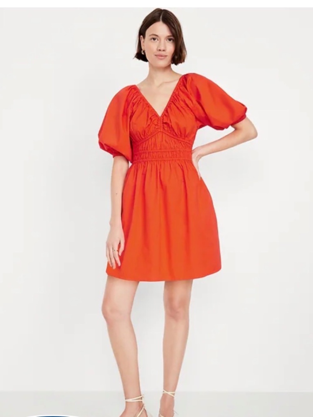Waist Defined Puff Sleeve Mini Dress Orange Gap L